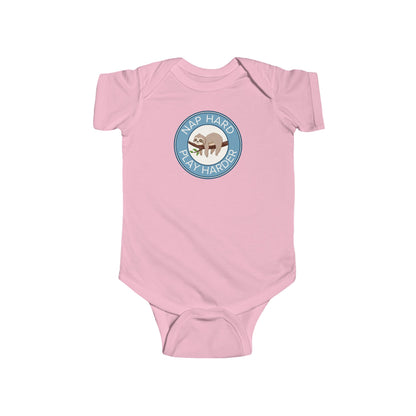 Nap Hard, Play Harder - Baby Bodysuit - Sleepy Sloth in Blue