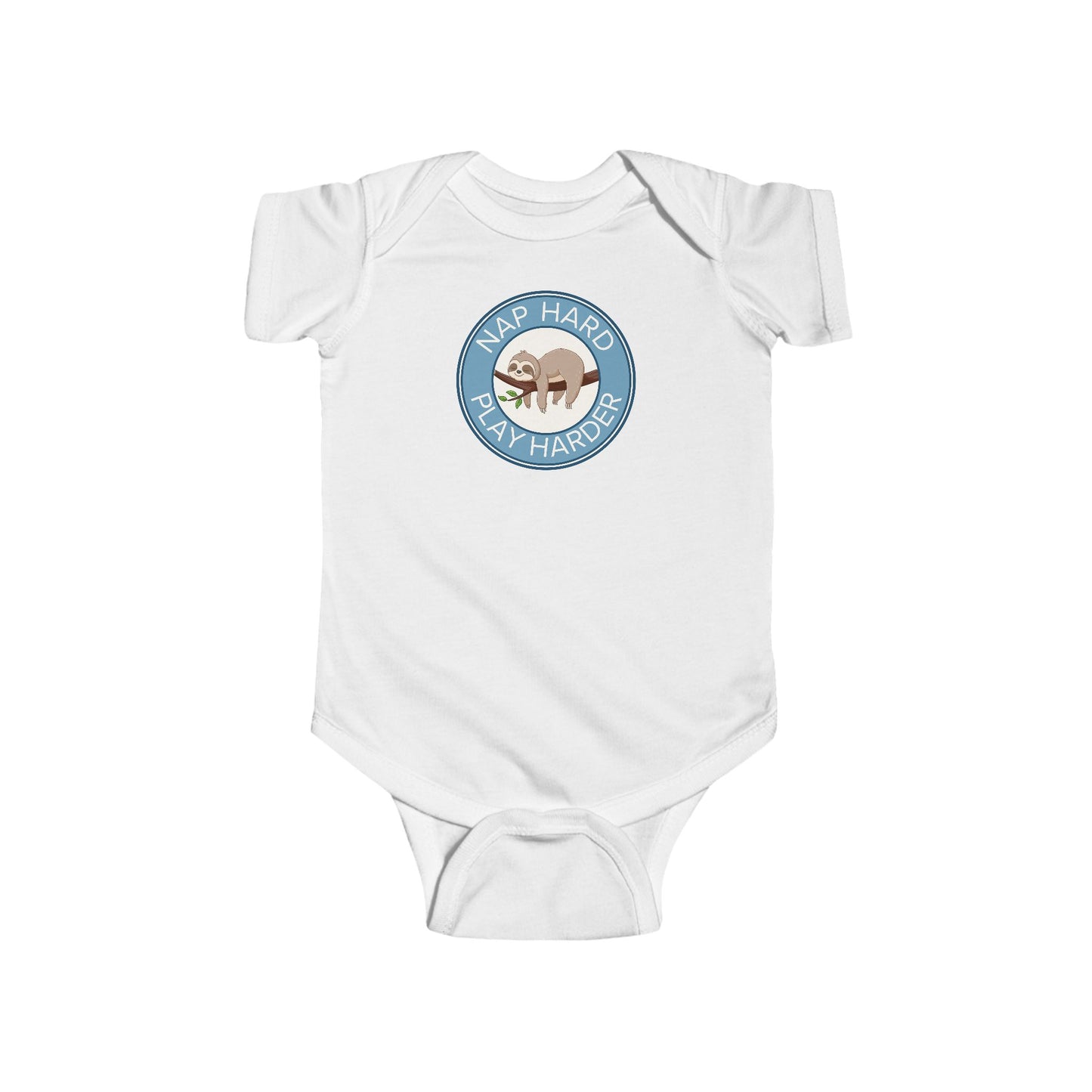 Nap Hard, Play Harder - Baby Bodysuit - Sleepy Sloth in Blue