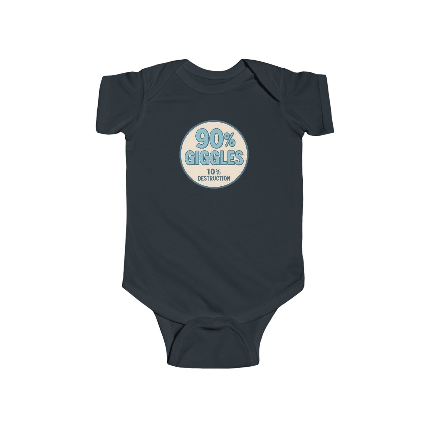 90% Giggles, 10% Destruction - Baby Bodysuit - Modern Stamp in Blue
