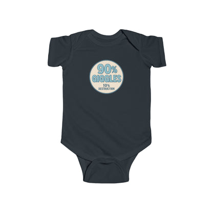 90% Giggles, 10% Destruction - Baby Bodysuit - Modern Stamp in Blue