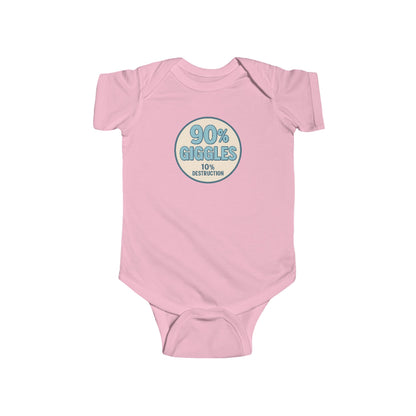 90% Giggles, 10% Destruction - Baby Bodysuit - Modern Stamp in Blue