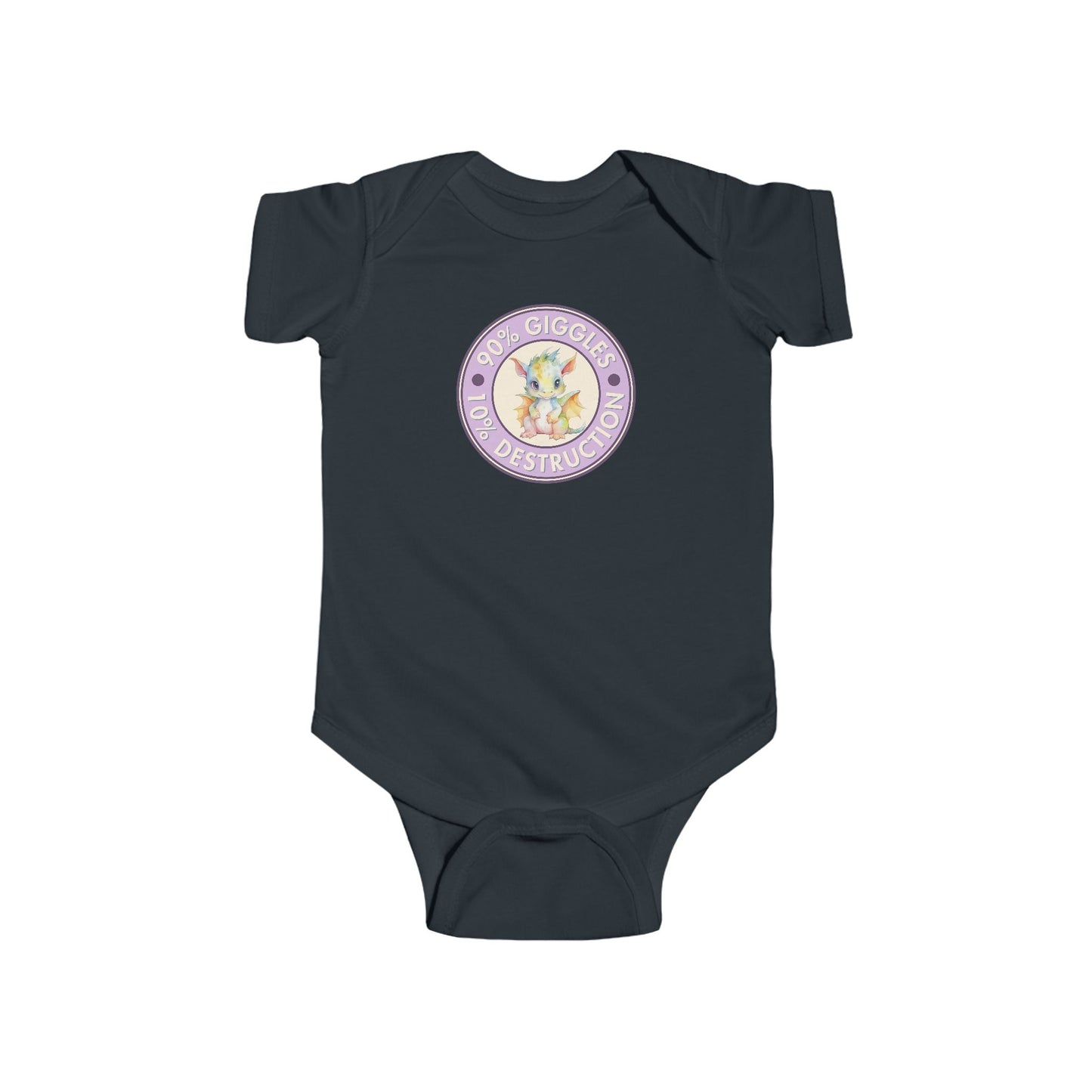90% Giggles, 10% Destruction - Baby Bodysuit - Lavender Giggle Dragon