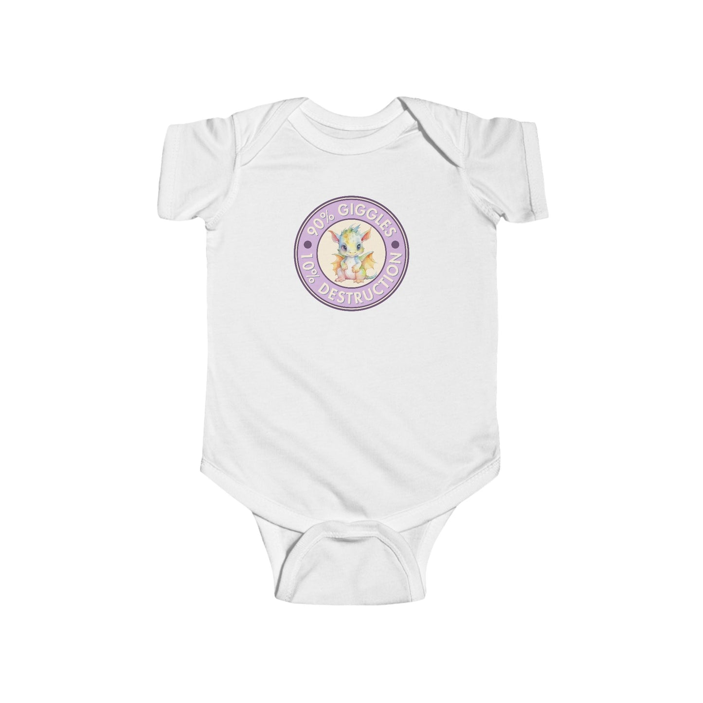 90% Giggles, 10% Destruction - Baby Bodysuit - Lavender Giggle Dragon