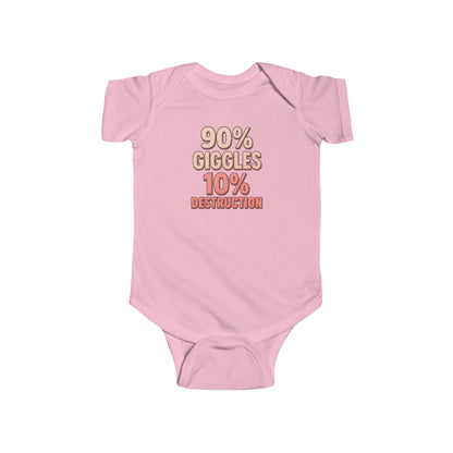 90% Giggles, 10% Destruction - Baby Bodysuit - Bold in Pink