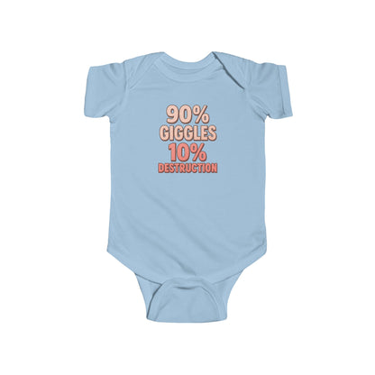 90% Giggles, 10% Destruction - Baby Bodysuit - Bold in Pink
