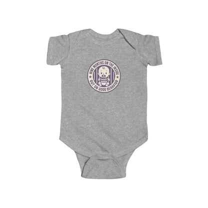 9 Months on the Inside, Out on Good Behavior - Baby Bodysuit - Purple Stamp