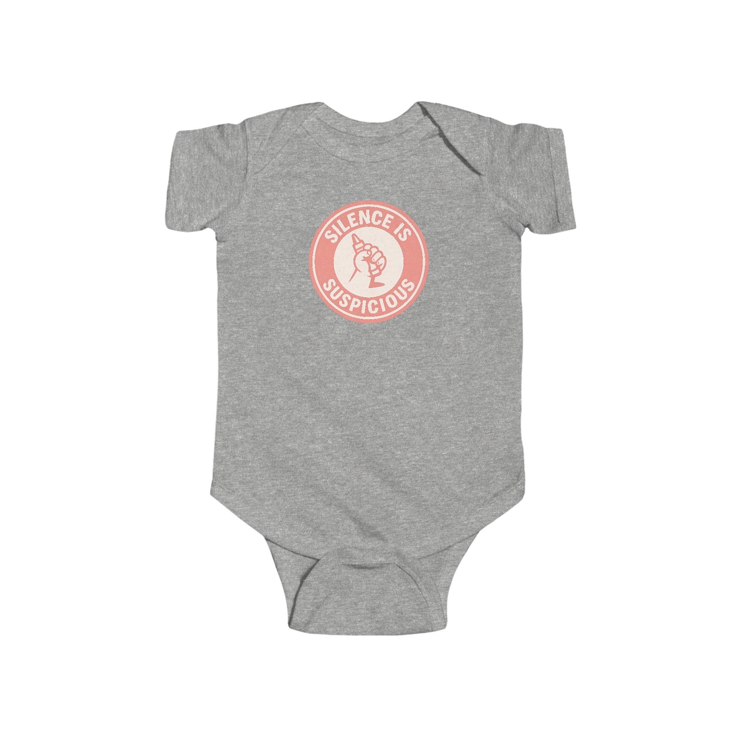 Silence is Suspicious - Baby Bodysuit - Future Artist on Peach Stamp