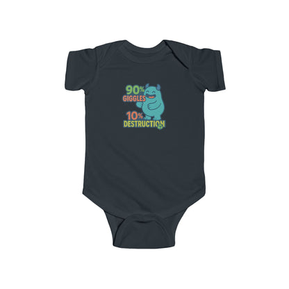 90% Giggles, 10% Destruction - Baby Bodysuit - Blue Monster