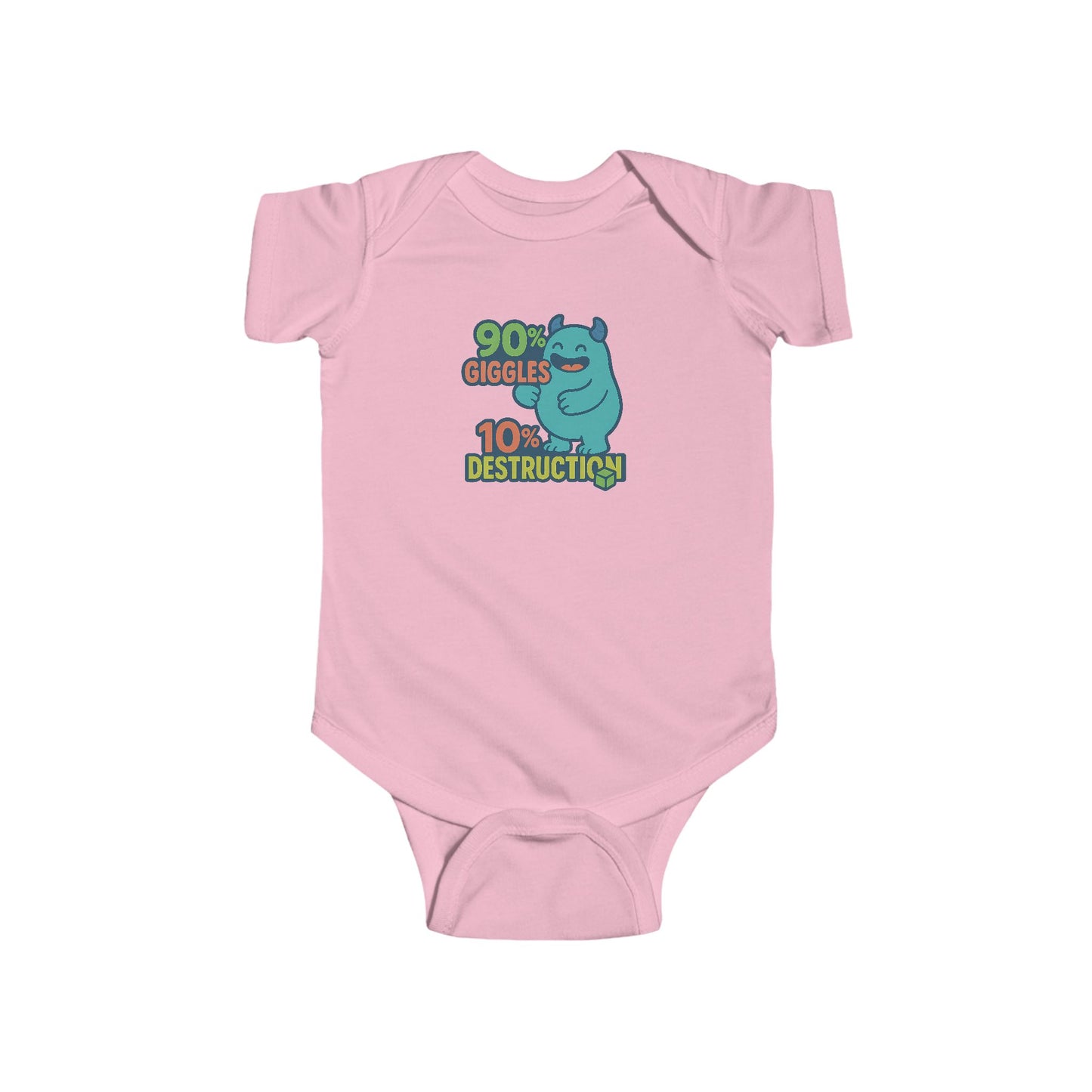 90% Giggles, 10% Destruction - Baby Bodysuit - Blue Monster