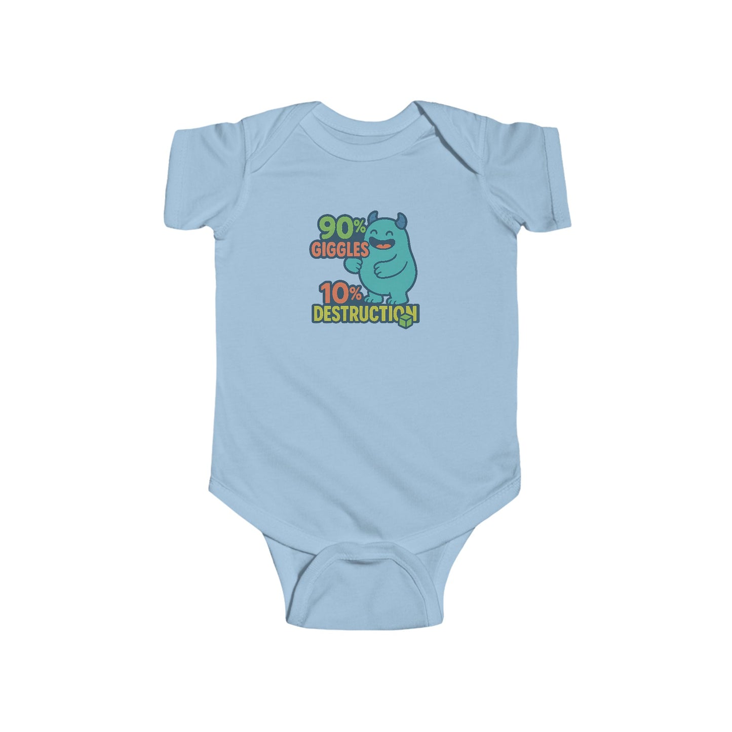 90% Giggles, 10% Destruction - Baby Bodysuit - Blue Monster