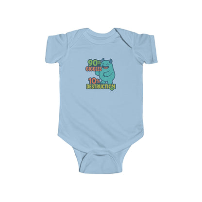 90% Giggles, 10% Destruction - Baby Bodysuit - Blue Monster