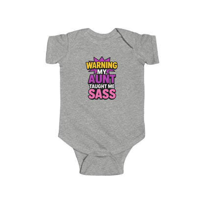Warning, My Aunt Taught Me Sass - Baby Bodysuit - Bold in Purple