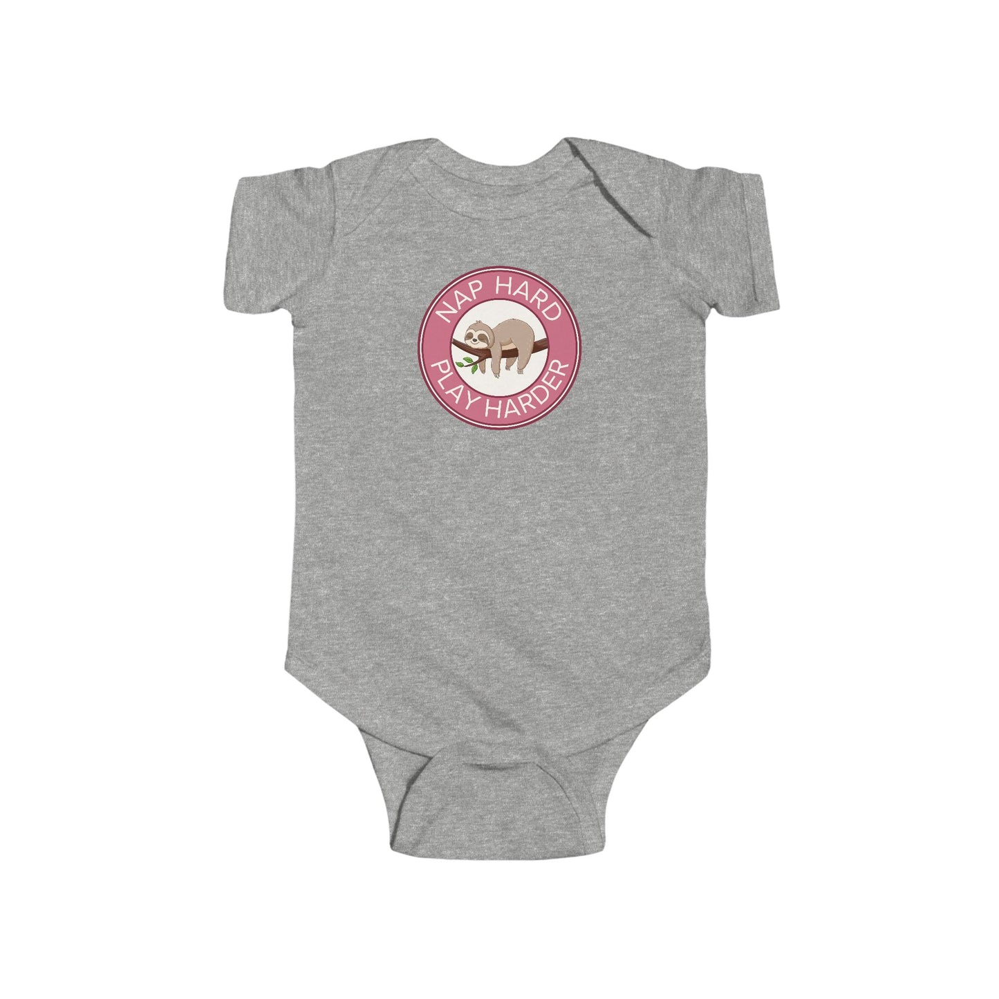 Nap Hard, Play Harder - Baby Bodysuit - Sleepy Sloth in Pink