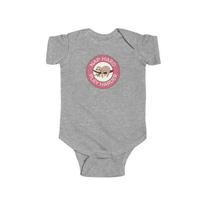Nap Hard, Play Harder - Baby Bodysuit - Sleepy Sloth in Pink
