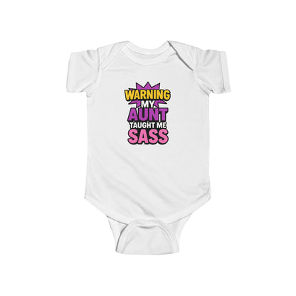 Warning, My Aunt Taught Me Sass - Baby Bodysuit - Bold in Purple