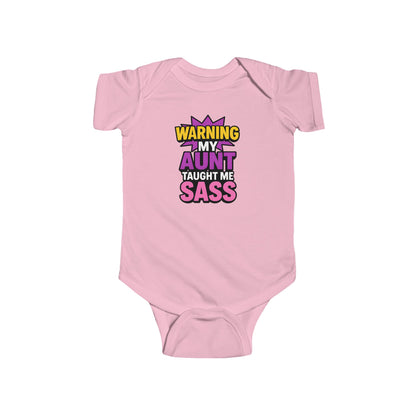 Warning, My Aunt Taught Me Sass - Baby Bodysuit - Bold in Purple