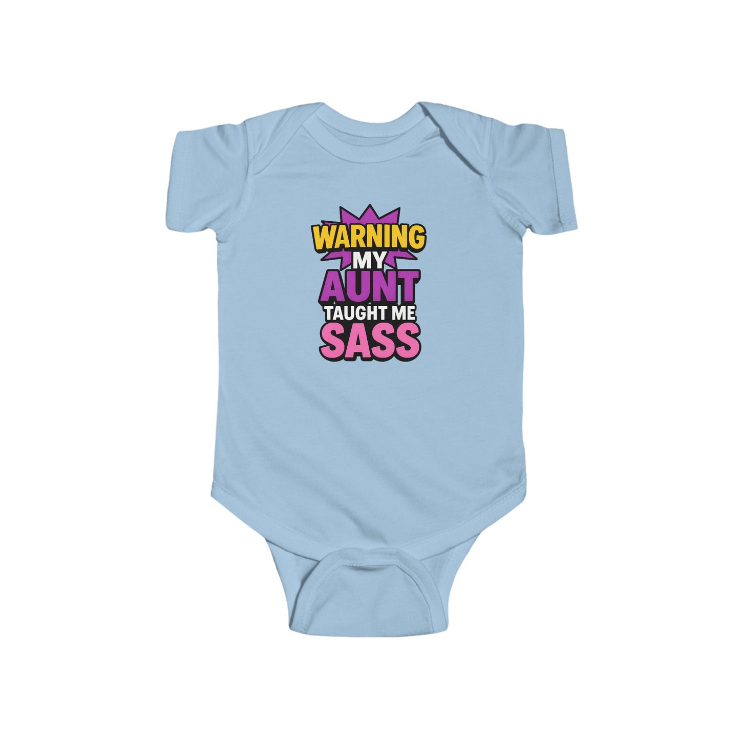 Warning, My Aunt Taught Me Sass - Baby Bodysuit - Bold in Purple