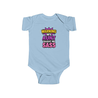 Warning, My Aunt Taught Me Sass - Baby Bodysuit - Bold in Purple