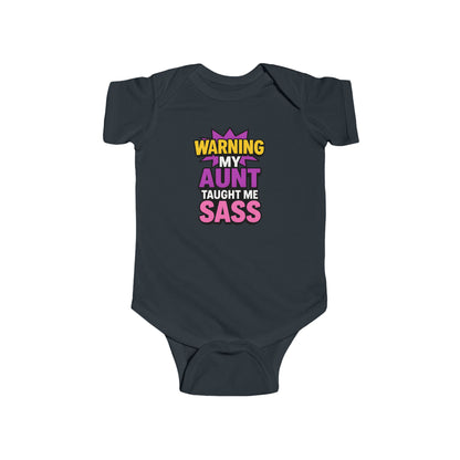 Warning, My Aunt Taught Me Sass - Baby Bodysuit - Bold in Purple
