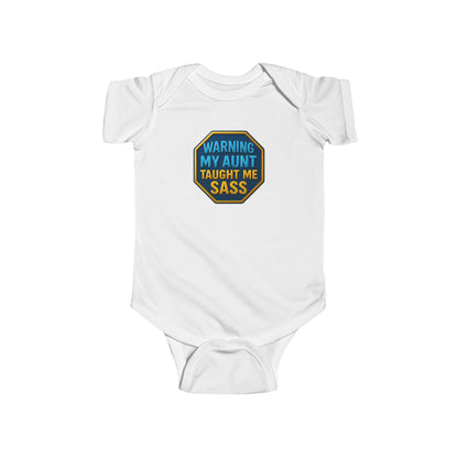 Warning, My Aunt Taught Me Sass - Baby Bodysuit - Blue Sass