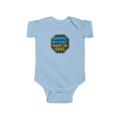 Warning, My Aunt Taught Me Sass - Baby Bodysuit - Blue Sass