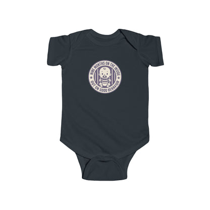9 Months on the Inside, Out on Good Behavior - Baby Bodysuit - Purple Stamp