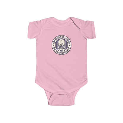 9 Months on the Inside, Out on Good Behavior - Baby Bodysuit - Purple Stamp