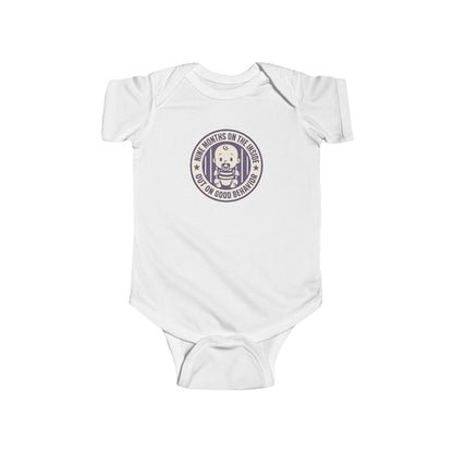 9 Months on the Inside, Out on Good Behavior - Baby Bodysuit - Purple Stamp
