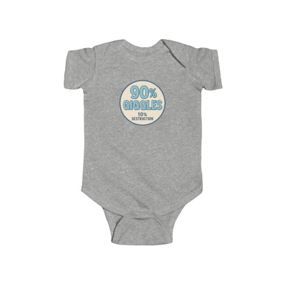 90% Giggles, 10% Destruction - Baby Bodysuit - Modern Stamp in Blue