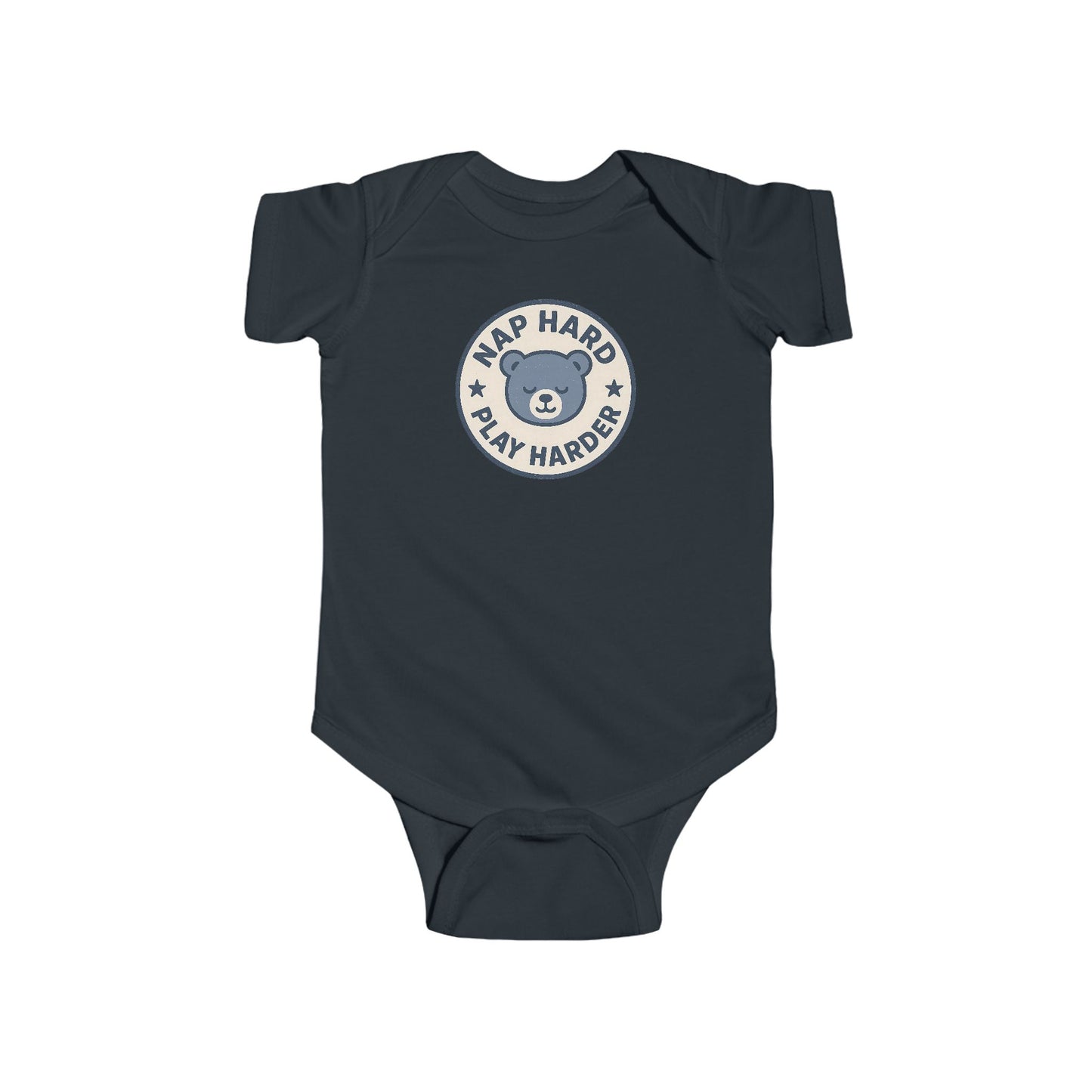 Nap Hard, Play Harder - Baby Bodysuit - Blue Bear Stamp