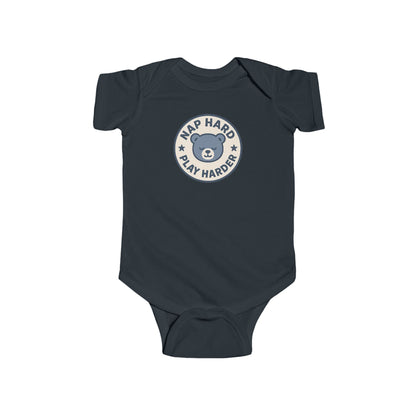 Nap Hard, Play Harder - Baby Bodysuit - Blue Bear Stamp