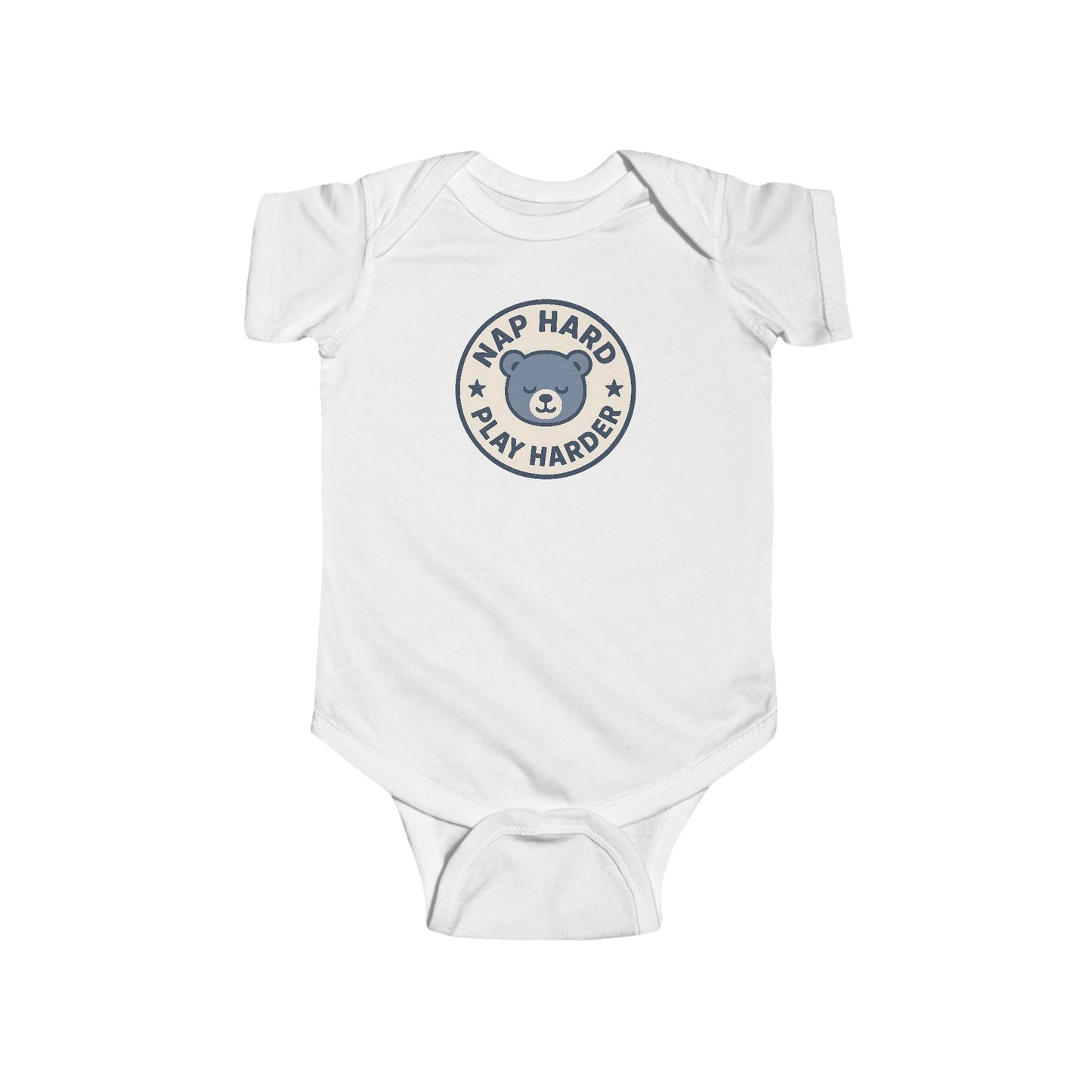 Nap Hard, Play Harder - Baby Bodysuit - Blue Bear Stamp