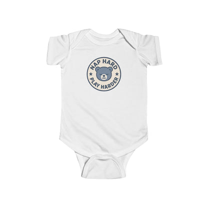 Nap Hard, Play Harder - Baby Bodysuit - Blue Bear Stamp