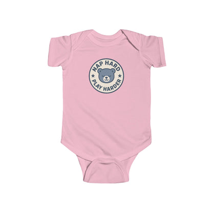 Nap Hard, Play Harder - Baby Bodysuit - Blue Bear Stamp