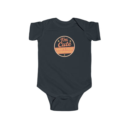 I'm Cute, What's Your Superpower? - Baby Bodysuit  - Cute stamp in peach