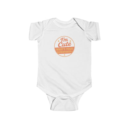 I'm Cute, What's Your Superpower? - Baby Bodysuit  - Cute stamp in peach