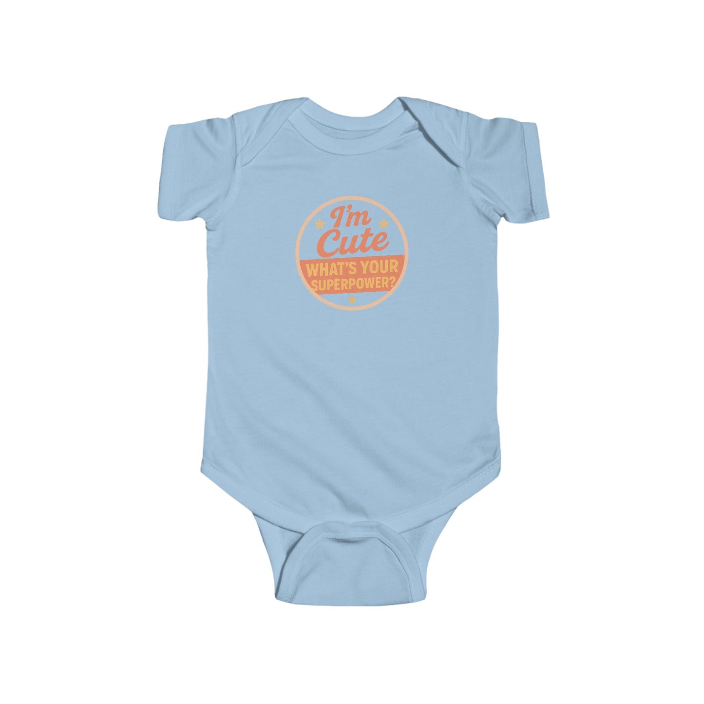 I'm Cute, What's Your Superpower? - Baby Bodysuit  - Cute stamp in peach