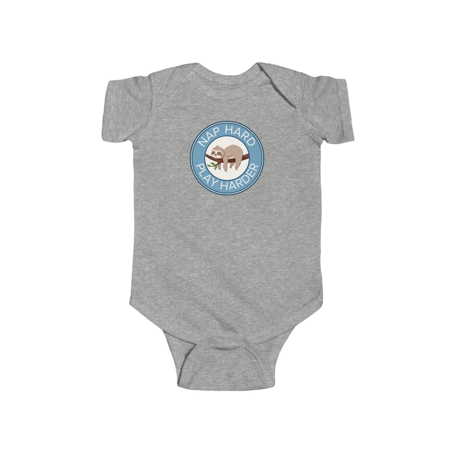 Nap Hard, Play Harder - Baby Bodysuit - Sleepy Sloth in Blue