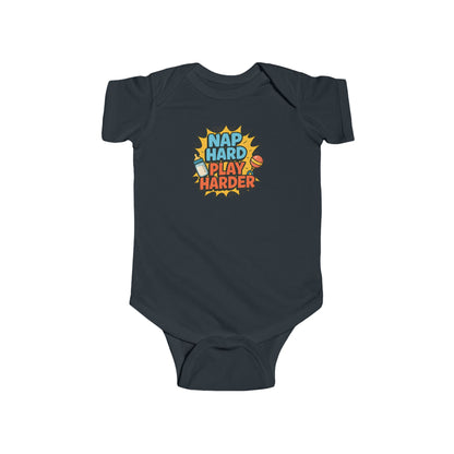 Nap Hard, Play Harder - Baby Bodysuit - Comically Sleepy