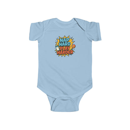 Nap Hard, Play Harder - Baby Bodysuit - Comically Sleepy