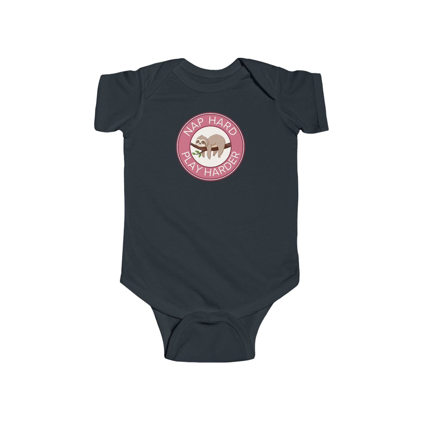 Nap Hard, Play Harder - Baby Bodysuit - Sleepy Sloth in Pink