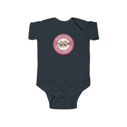 Nap Hard, Play Harder - Baby Bodysuit - Sleepy Sloth in Pink