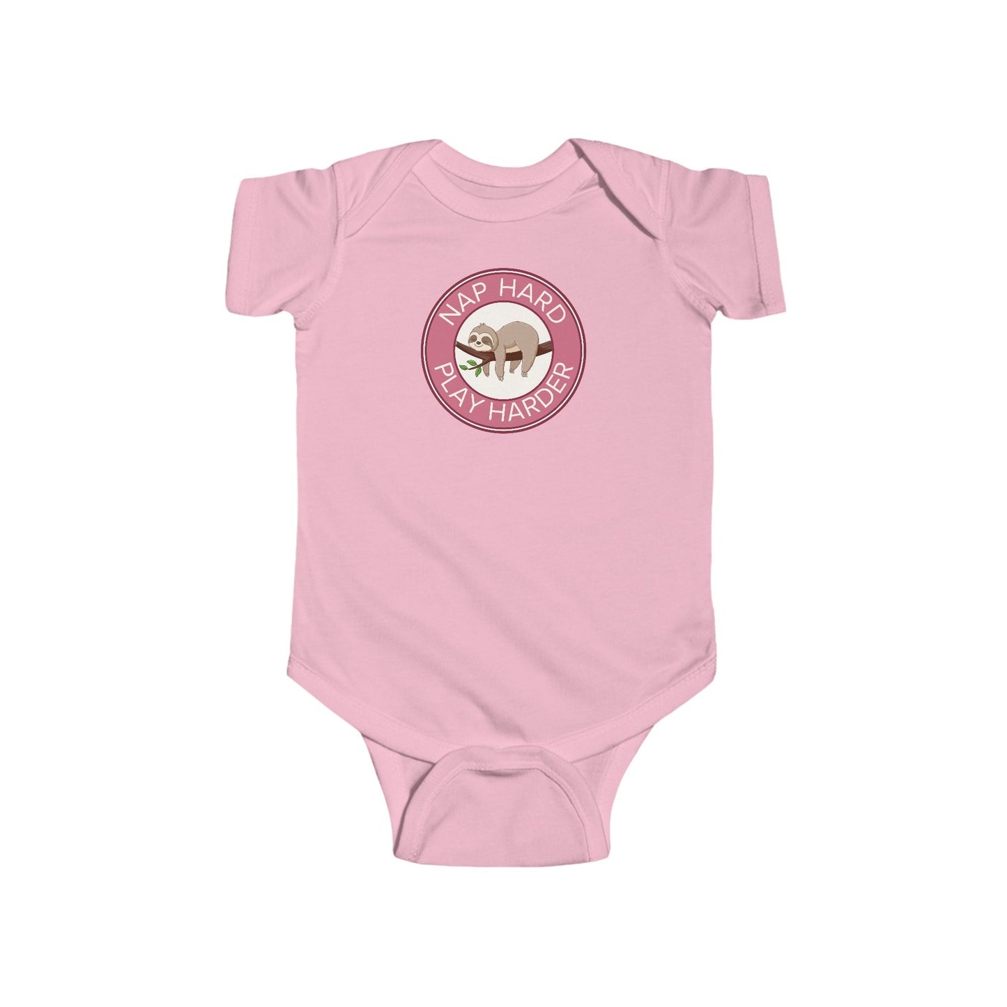 Nap Hard, Play Harder - Baby Bodysuit - Sleepy Sloth in Pink