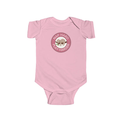Nap Hard, Play Harder - Baby Bodysuit - Sleepy Sloth in Pink