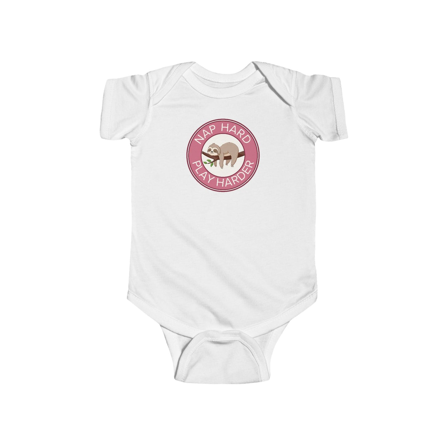 Nap Hard, Play Harder - Baby Bodysuit - Sleepy Sloth in Pink
